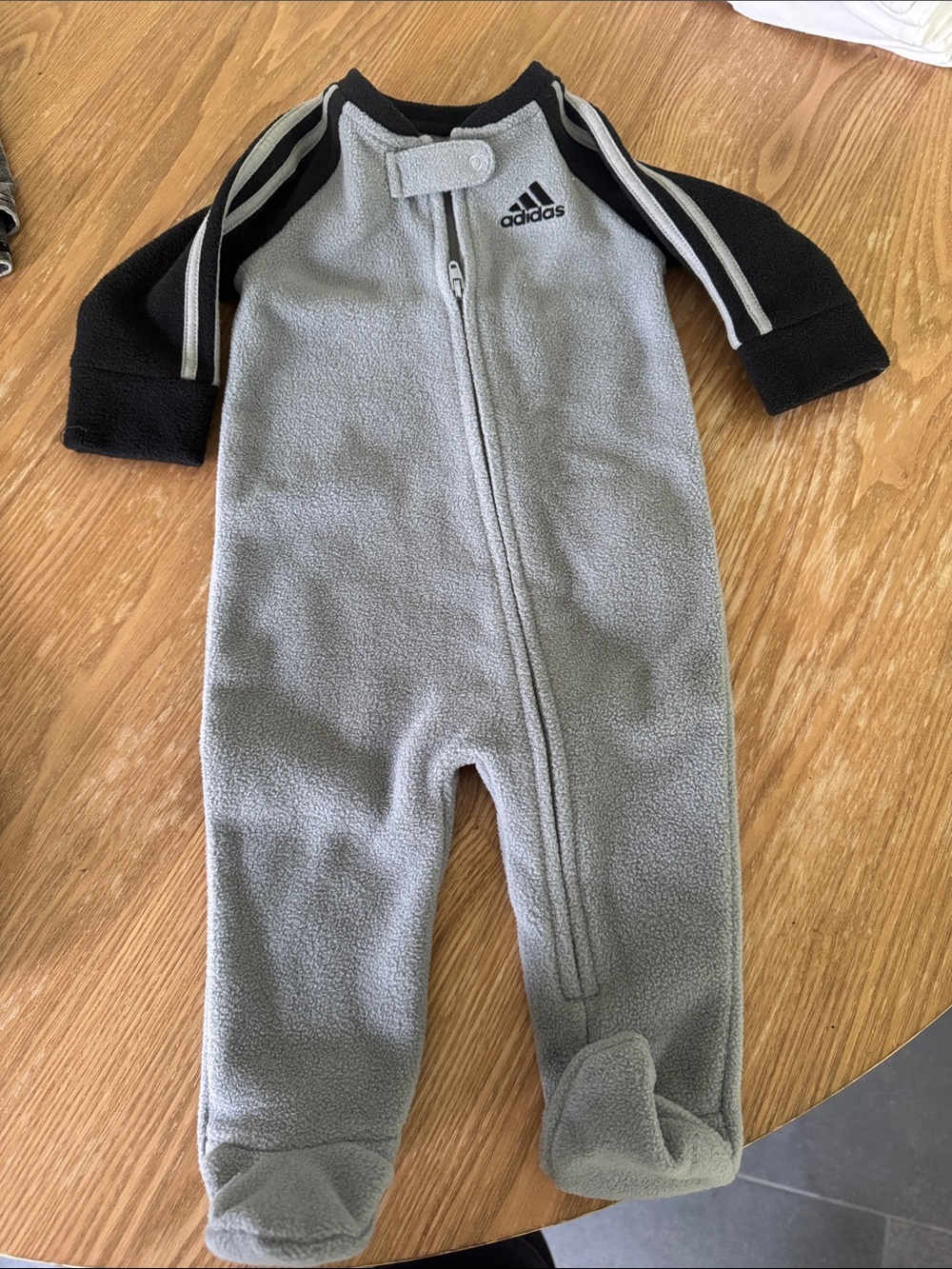 adidas Grey and Black Fleece Baby Footed One-Piece